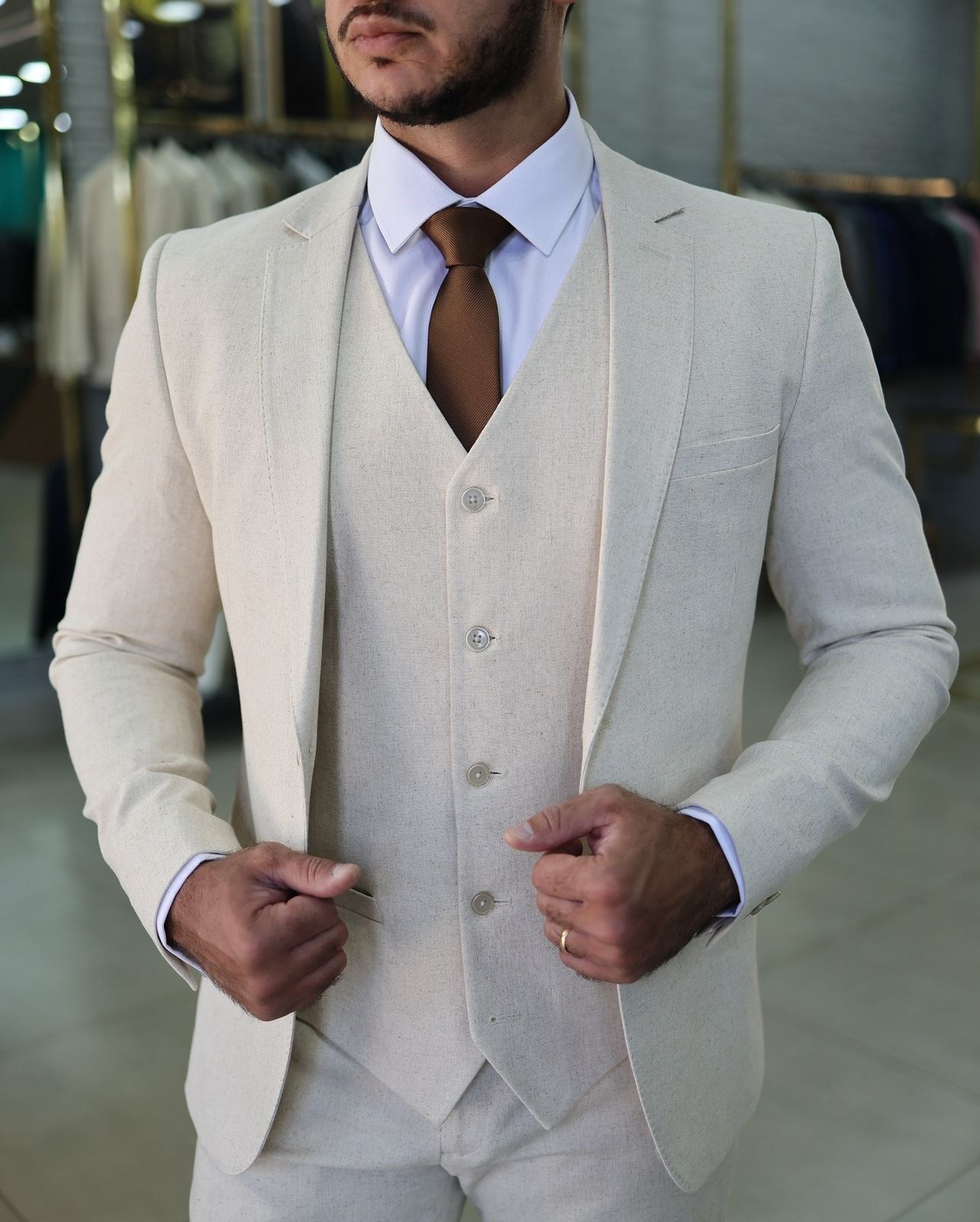 Terno Cerimonial Linho Viscose Elastano Off-White