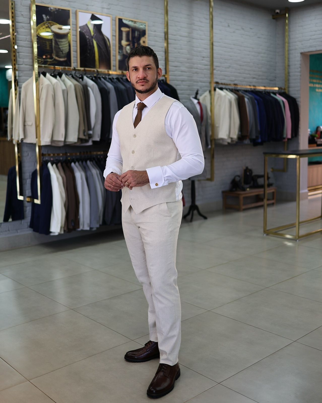 Terno Cerimonial Linho Viscose Elastano Off-White