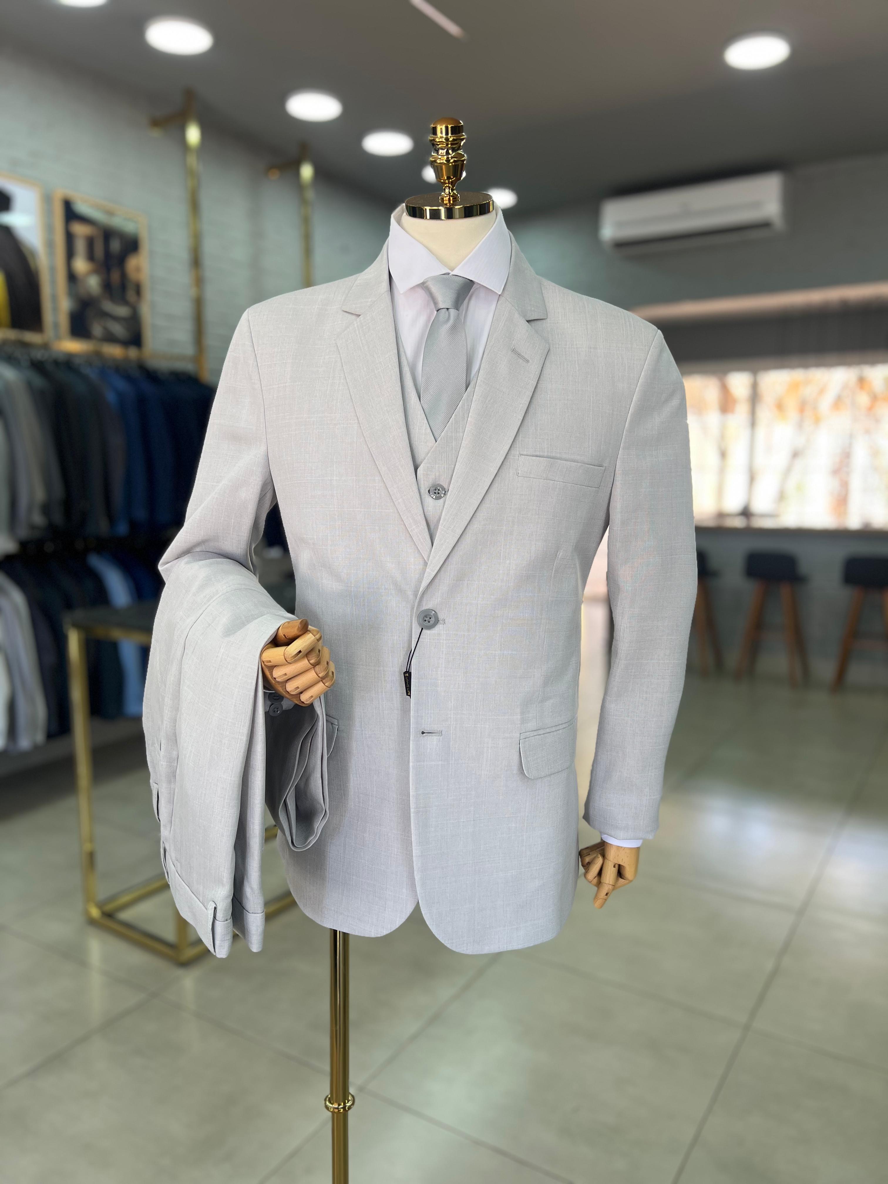 Terno Cerimonial Microfibra Cinza Claro