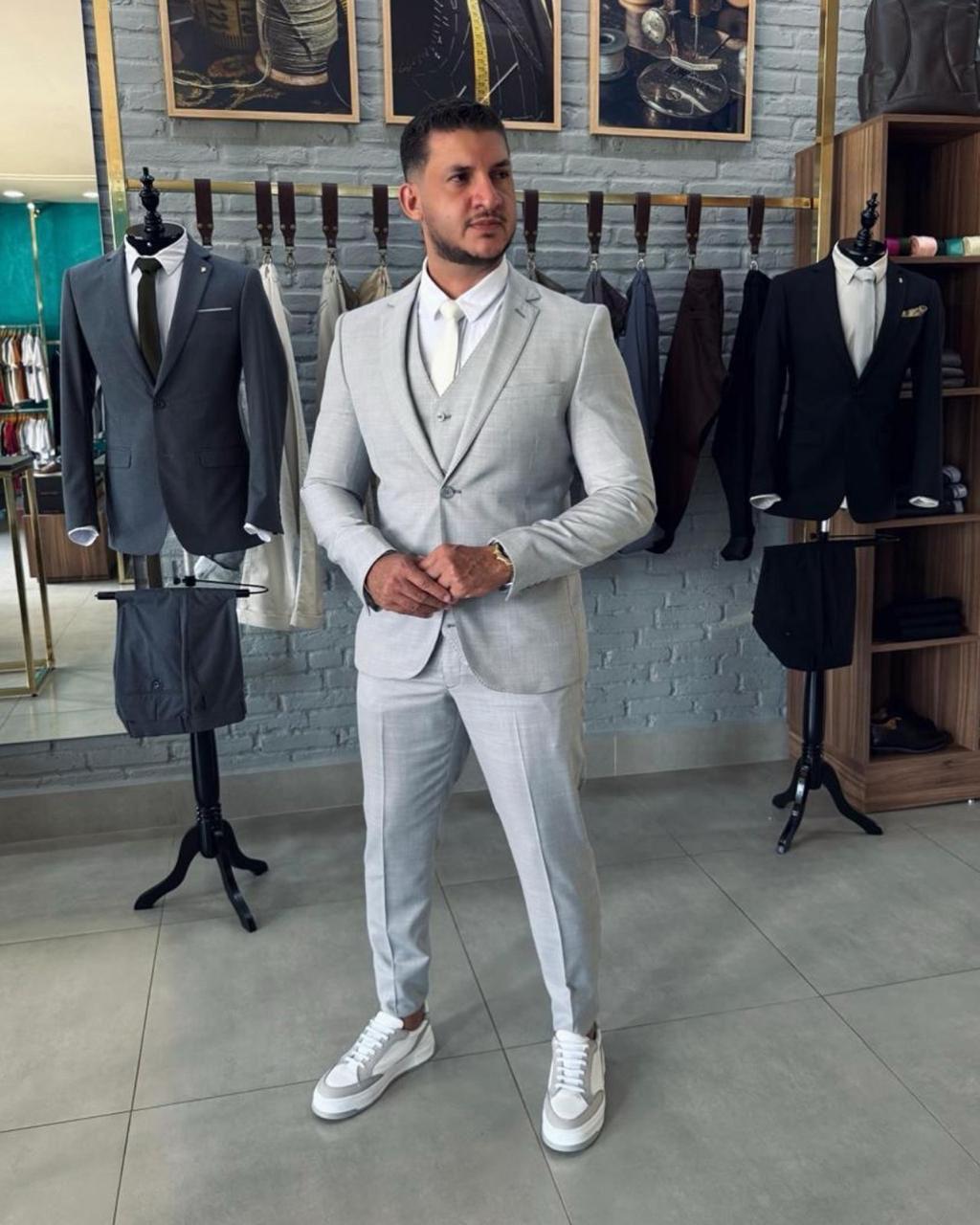 Terno Cerimonial Poliviscose Premium Cinza Claro