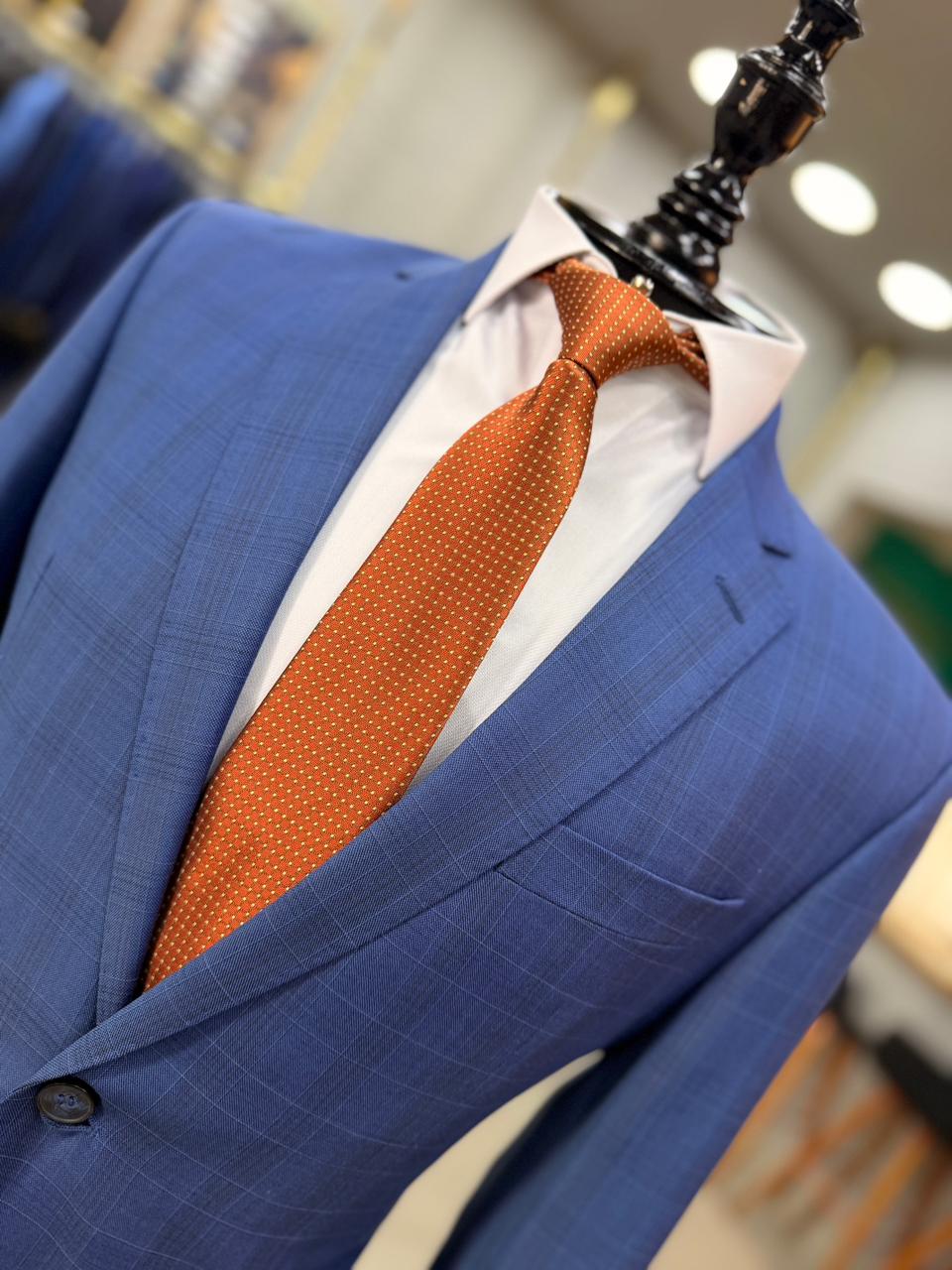 Terno Lã Fria Super 120 Azul Xadrez