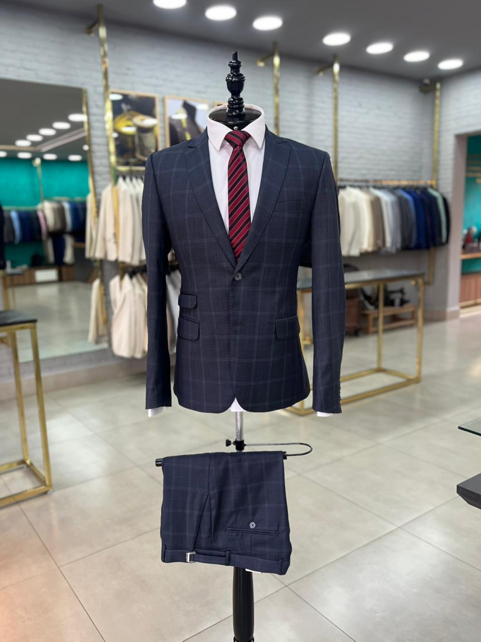 Terno Poliviscose Premium Azul Marinho Xadrez